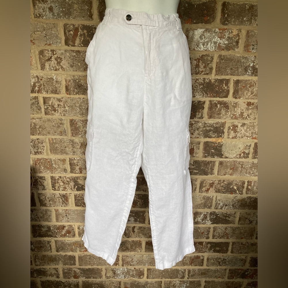 Rachel Roy White Linen Cargo Pants Women’s Size M | Lightweight Summer Trousers